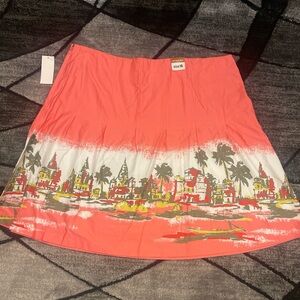 Old Navy Coral A-Line Skirt with Scenic Print